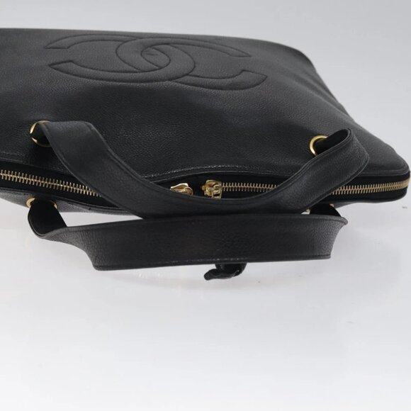 CHANEL COCO Mark Hand Bag Calf Skin Black Gold CC Auth yk17997 - Picture 8 of 14